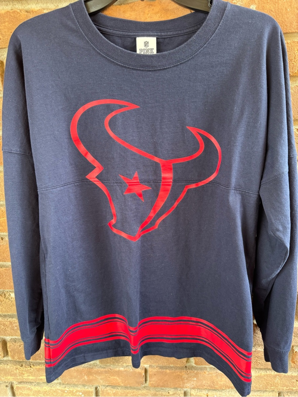 Womens Long Sleeve 100% Cotton T-shirt Size Small Texans Football PINK brand